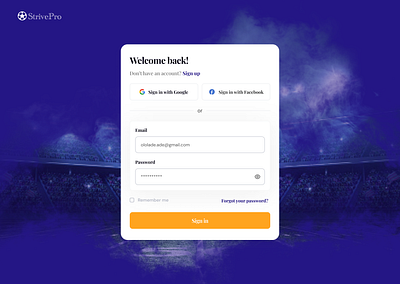 Football academy - Login page authentication football login website