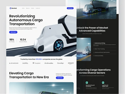 Movbot - Autonomous Electric Self-driving Landing Page ai autonomous autonomous landing page branding cargo design electric car landing page self drive transportation truck ui web website