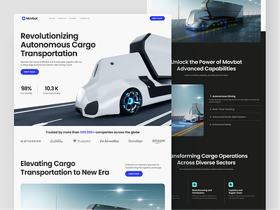 Movbot - Autonomous Electric Self-driving Landing Page ai autonomous autonomous landing page branding cargo design electric car landing page self drive transportation truck ui web website