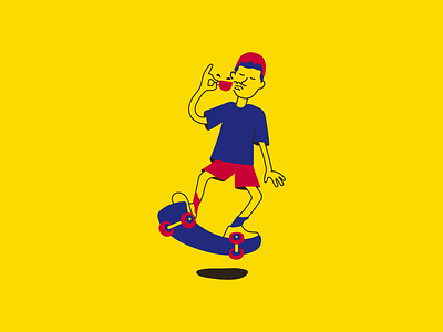 Sip and Skate ai illustrator cafe cafe bustelo character design coffee cup of joe design illustration new yorker primary colors skate skater skating vector design