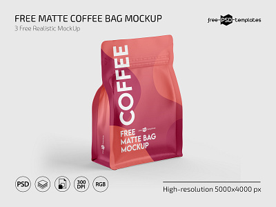 Free Matte Coffee Bag Mockup bag coffee free freebie matte mock up pack package packaging photoshop psd template templates