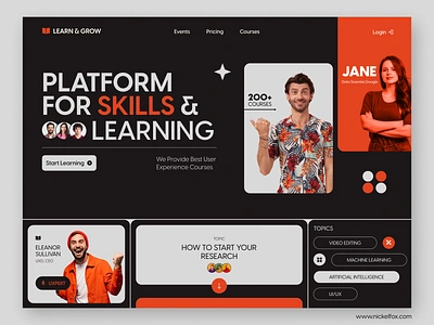 Platform For Skills & Learning app brutalism clean courses dark design funky landing page learning minimal mobile orange pop colors trending ui ux web web design webinar website