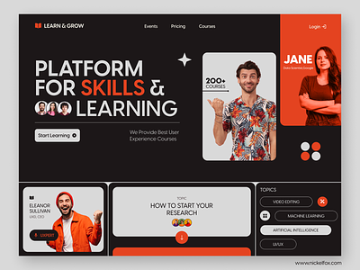 Platform For Skills & Learning app brutalism clean courses dark design funky landing page learning minimal mobile orange pop colors trending ui ux web web design webinar website