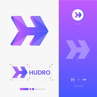 HUDRO logo design abstract logo app logo arrow logo best logo branding design gradient logo graphic design grid logo h letter illustration letter mark logo logos minimal web logo