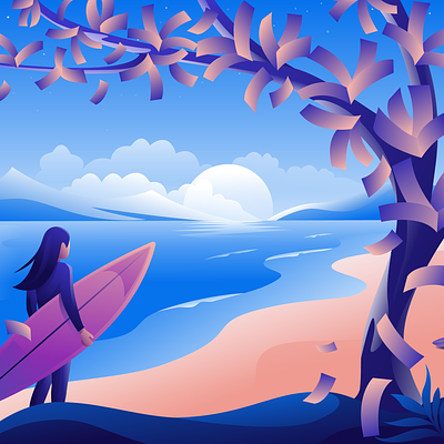 Summer Beach Surfing adventure environment illustration landscape illustration travel