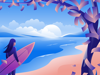 Summer Beach Surfing adventure environment illustration landscape illustration travel