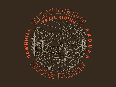 Maydena Bike Park Trail Riding apparel bike brand branding design graphic design illustration line monoline mountain outdoor trail tree typography vintage