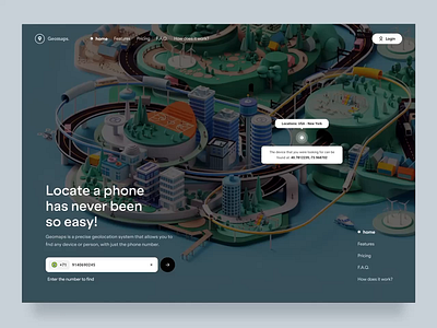 Geomaps UI Design 3d 3d landing page 3d shot 3d ui app design finder hero header landing page location minimal trend ui ui design website