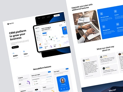 Sync - Landing page design for the CRM platform clean crm platform landing page landing page design minimal product landing page promo landing page saas startup ui web design website website design