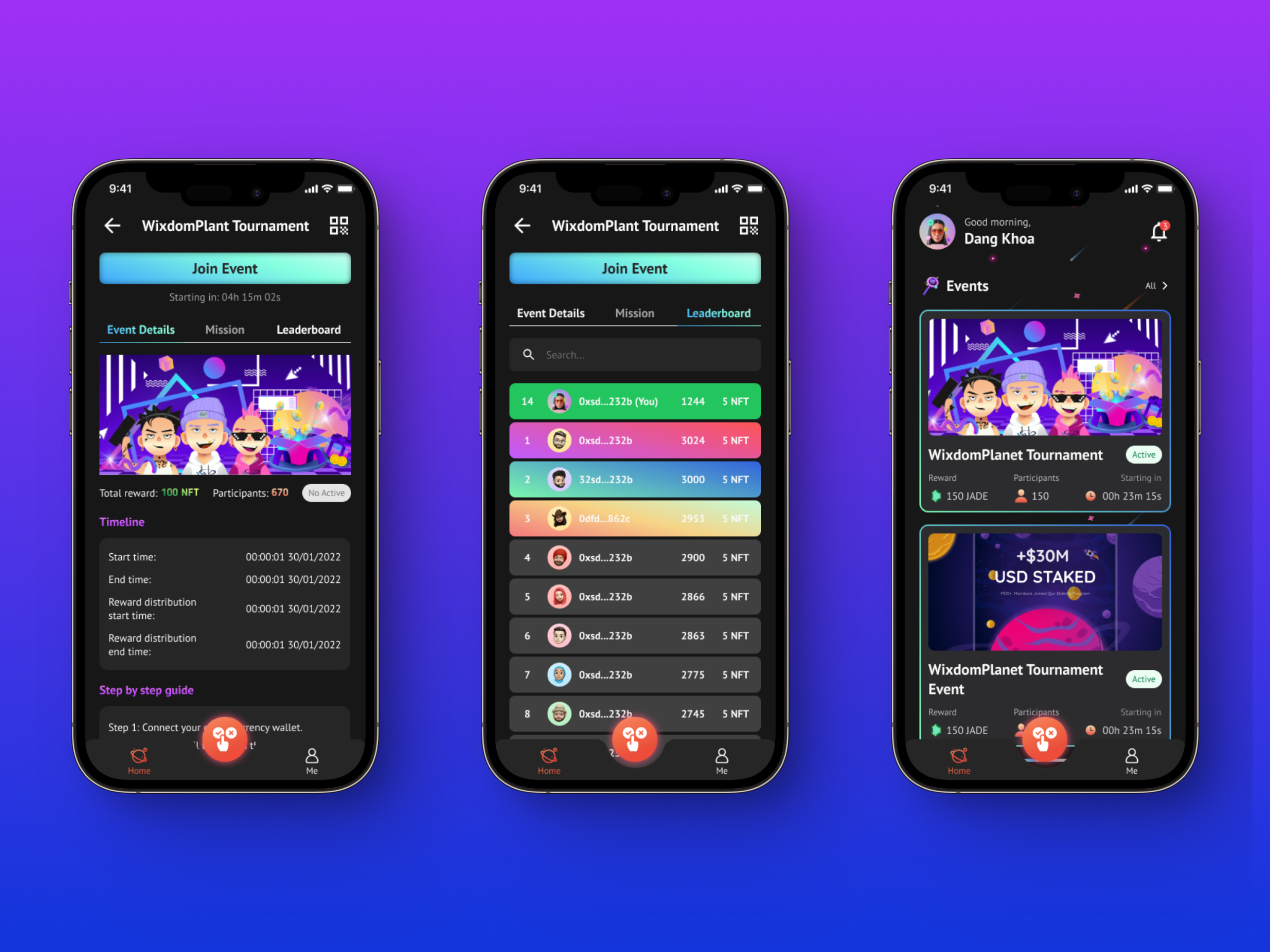 WixdomPlannet App app design app ui blockchain concept design game game event game nft learn to earn mobile app mobile app design mobile design nft ui design ui ux design web3 web3 app web3 design web3 game