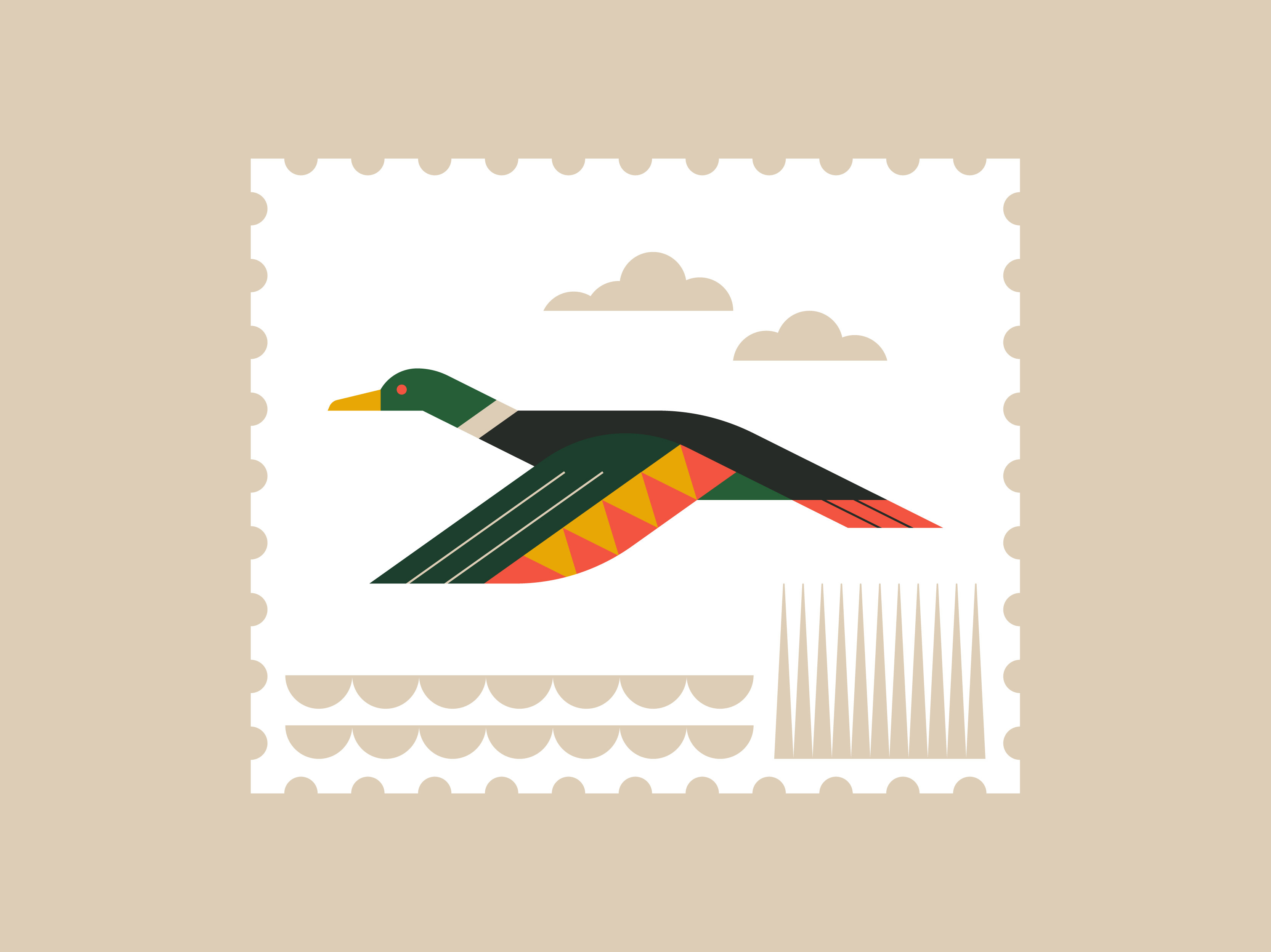 Duck abstract bird brand designer brand identity clean clouds creative duck geometric illustration lake logo logo designer nature river river wildlife simple stamp typha vector