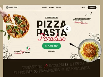 Italian Restaurant - Header Exploration clean cooking cuisine design food header illustration italy kitchen lunch meal menu minimal pasta pizza restaurant simple ui web design