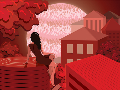 My planet. Red moon design girl illustraion illustration illustrator planet town vector