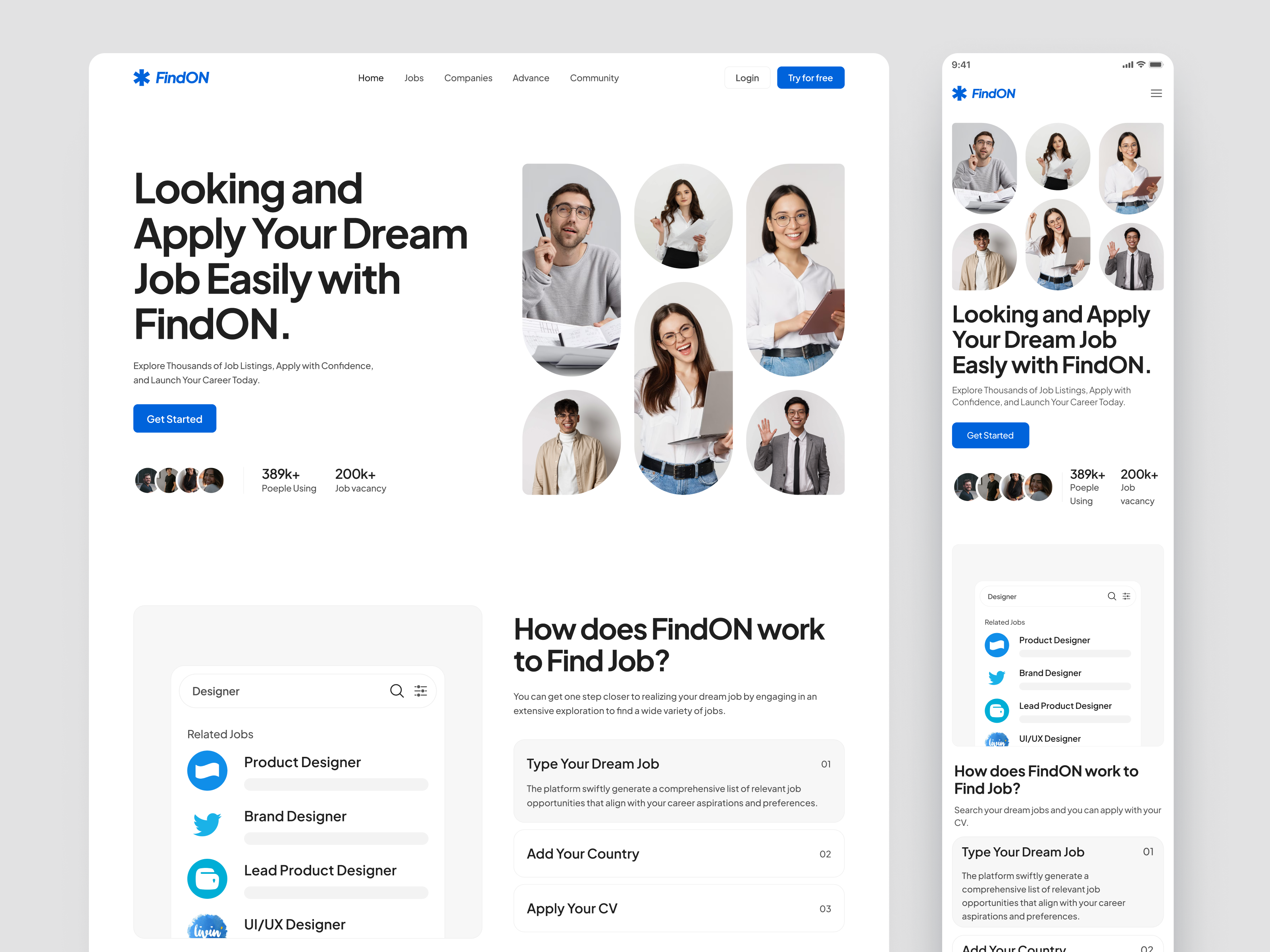 FindON - Job Finder Responsive Website branding design dribbble employee hiring illustration job job finder minimalist mobile mobile design platform recruitment responsive ui uiux ux web design website work