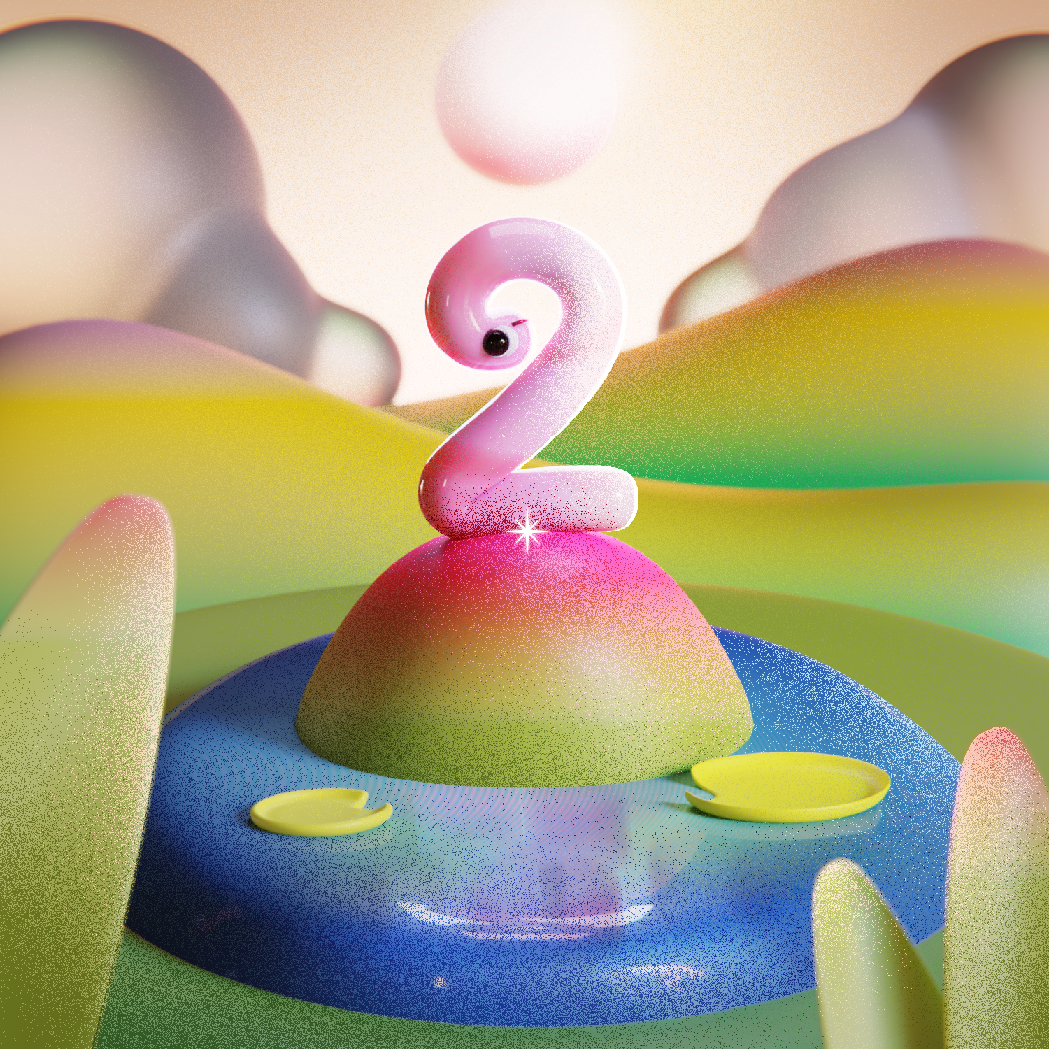 Number 2 36daysoftype 3d 3d art blender branding design grain illustration landscape letter number pond render typography worm
