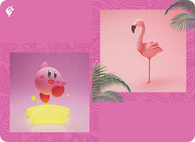 3D Model - Kirby and Flamingo 3d 3d character 3d model illustration