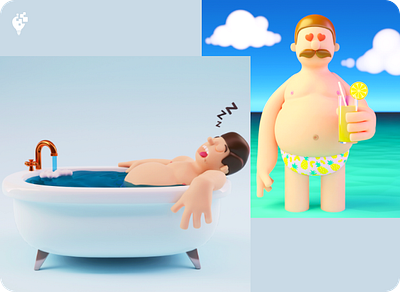 3D Model - Beach and Fell Asleep Illustration 3d 3d character design