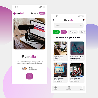 Podcast App for Plumfind app design figma podcast ui