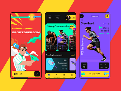 Sports community mobile app buttons card carousel chat design home page icons illustration light mode mobile app onboarding profile setup sports ui