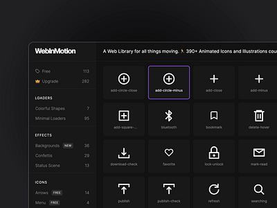 WebInMotion - Social Media Icon Library animation clean code google hover icon interaction logo lottie minimal motion script simple social media twitter webflow