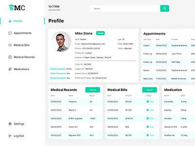 Electronic Medical Record app dashboard design ehr emr graphic design medical meditech saas typography ui ux vector