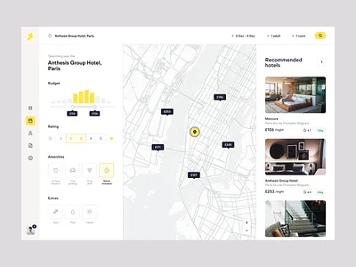Staze app booking carbon chart eco footprint hotel map net zero saas sustainable ui ux yellow