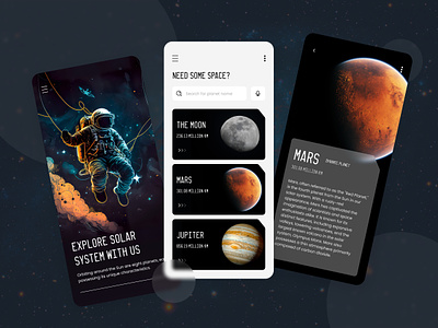 Astronav - Solar System Mobile App app application dark dark theme darktheme design explore figma galaxy mobile mobile app mobile design mobile ui solar space system theme ui ux