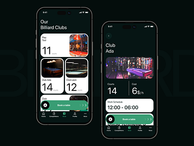 Billiard app app billiard design figma interface mobile ui ux uxui design