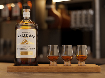 Black Bay Whiskey - 3D Render 3d 3d render blender branding design graphic design logo