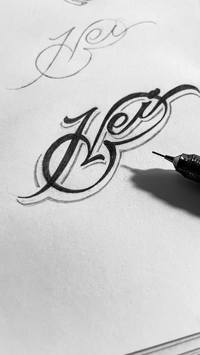 Hei sketch calligraphy handdrawn lettering type typography
