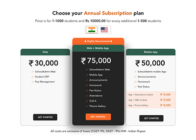 Annual Subscription Plan For School Admin App design minimal ui ux