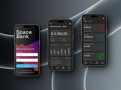 Banking app UI shot bank app banking charts dark dark mode dark style dashboard finance financial mobile app mobile design product design space ui ui design universe