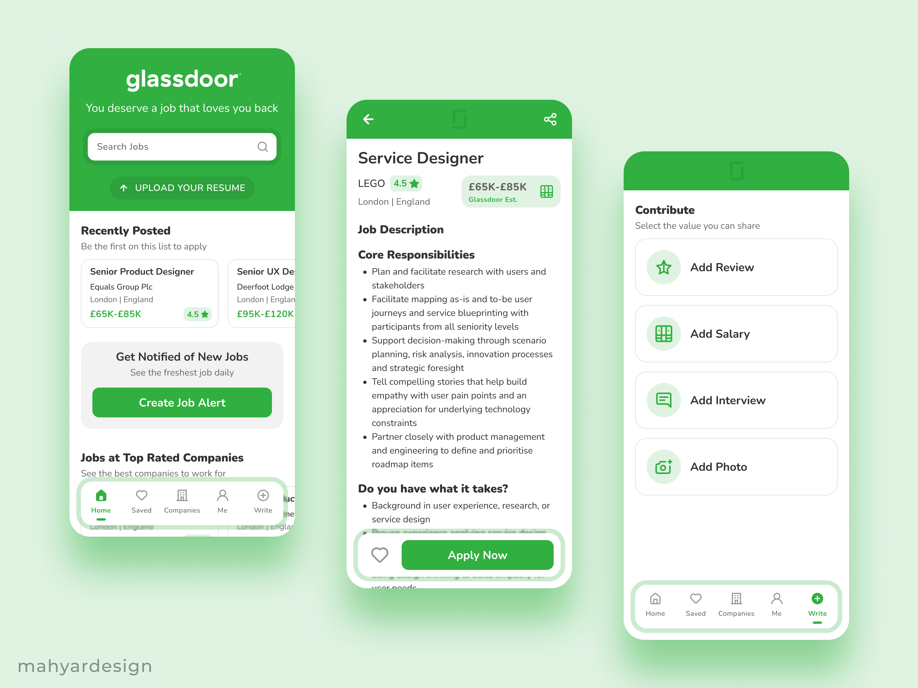 Glassdoor Mobile App redesign by Mahyar Mahdikhani on Dribbble