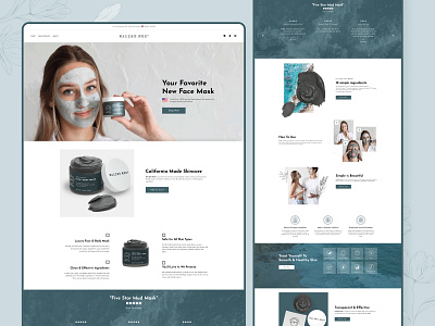 Malibu Mud - Beauty Product Landing Page Design beauty landing page beauty product e store clean and minimal ui design cosmetic web desgn online cosmetic store pastel web ui products web ui skincare landing page design uiux design