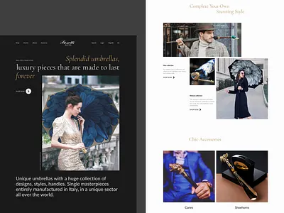 Online store (home page) accessories creative layout dark mode dark website design e commerce home page luxury brand online store trend ui umbrellas