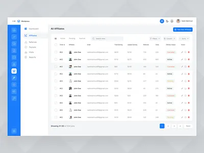 Affiliates Page Design admin admin panel admin theme admin ui affiliates dashboard analytics animation application design branding dashboard dashboard design design interface product design sidebar ui user dashboard ux ux ui design web application
