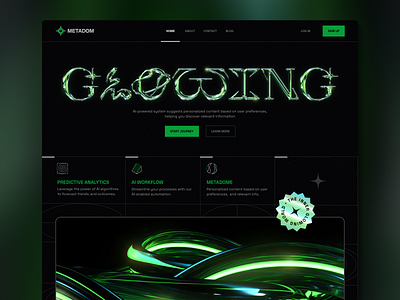 AI Search System | Metadom | Concept 3d abstract ai ai generator branding chrome color design illustration landing page machine learning openai startup techno toxic green ui ux web webflow website