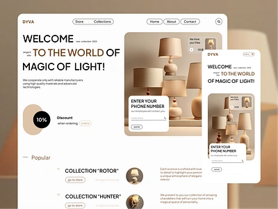 DYVA - Lights and lighting store 3d clean design ecommerce indoor interior lamps lamps store landing page landing page design lighting lighting store minimalist mobile product design shopping store ui ux web webdesign