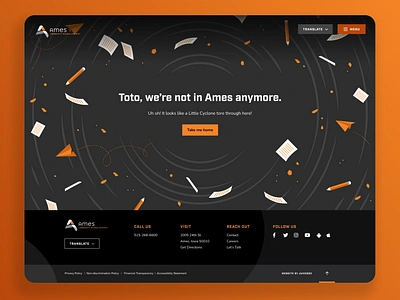 Ames 404 404 ames cyclone debris dorothy education error illustration iowa orange paper airplane pencil school school supplies tornado toto twister web web design wizard of oz