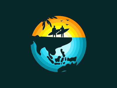 Illustration agency asia branding design earth icon illustration island lines logo ocean sport sun sunset surf surfer surfing travel vector wave