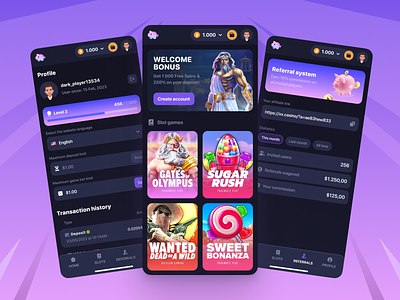 Online Crypto Casino - Mobile Designs affiliate casino bet history betting casino banner casino game crypto crypto casino gambling game gaming igaming mobile casino online casino profile level referral slots welcome bonus