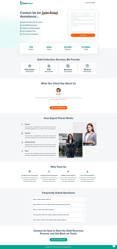 Effective Debt Relief Lead Generation Landing Page design landing page lead generation template wordpress