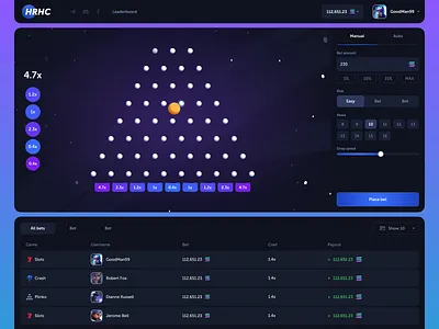 HRHC - Online Crypto Casino betting blockchain casino casino game casino games casino template crypto crypto casino crypto game gambling game gaming igaming online casino plinko plinko game provably fair solana solana casino white label casino