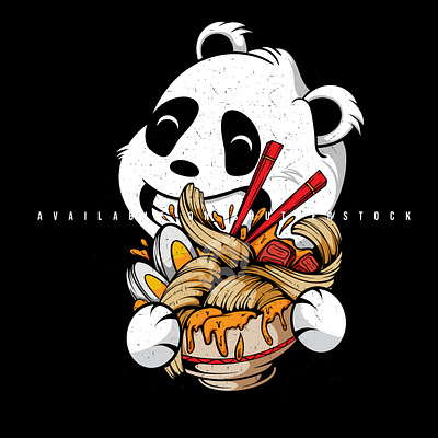 THE CUTE PANDA AND BIG BOWL DELICIOUS RAMEN art artwork character cute design doodle food icon illustration logo mascot noodle panda ramen symbol vector