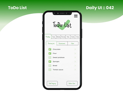 ToDo List Daily UI 042 application branding calendar call to action category check cta daily ui date design graphic design illustration list logo memo shopping to do list ui