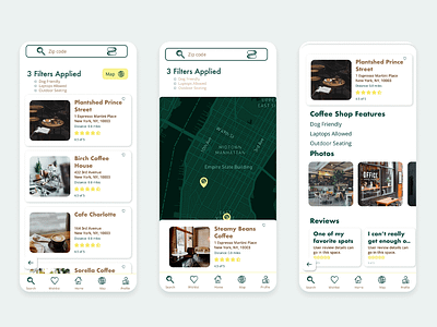 Koffie App Screens coffee app coffee map coffee shop design figma illustration map product design ui