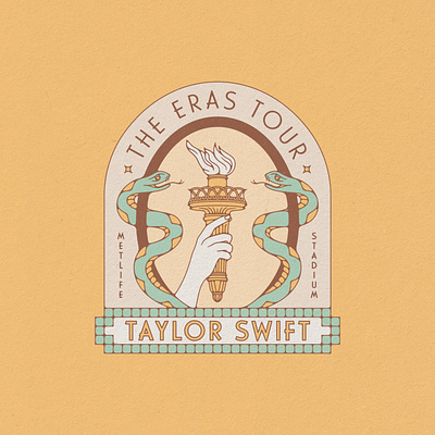 Taylor Swift - The Eras Tour, MetLife Stadium Badge, 2023 badge brand identity branding design illustration new york new york city reputation snake statue of liberty subway taylor taylor swift the eras tour vintage