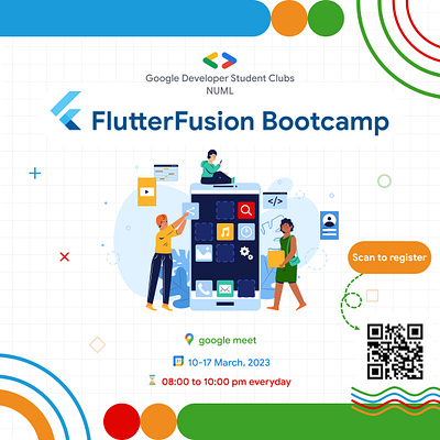 FlutterFusion Bootcamp social media post for GDSC NUML branding design gdsc graphic design illustration social media post vector