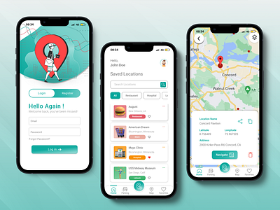 Location Saving Mobile App Design : WanderMap design graphic design illustration listing location logo mobile app typography ui