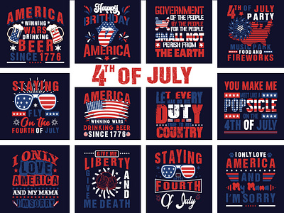 4th of july T-shirt designs bundle calligraphy
